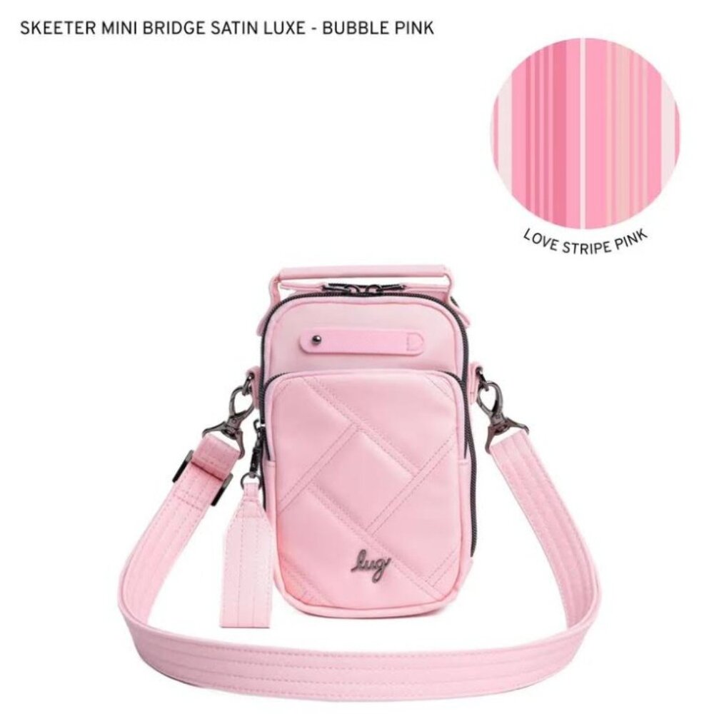 Lug Skeeter Mini Bridge Satin Luxe VL Convertible Crossbody Metallic Bubble Pink